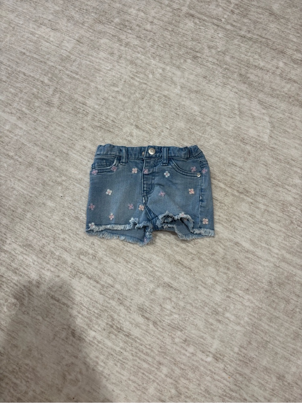 Kids Denim Flower Embroidered Shorts - Blue